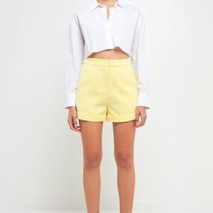 Endless Rose Pale Yellow High-Rise Cuffed Shorts